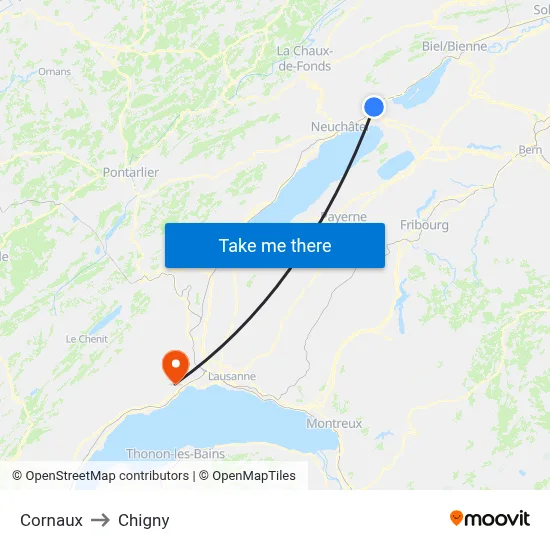 Cornaux to Chigny map