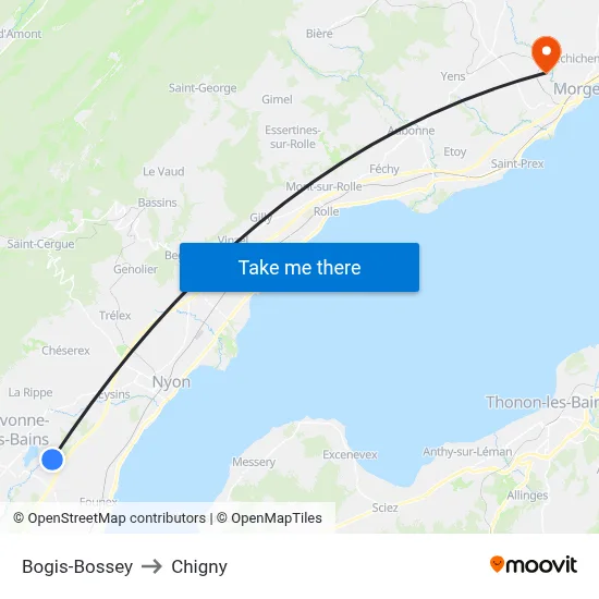 Bogis-Bossey to Chigny map