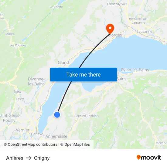 Anières to Chigny map