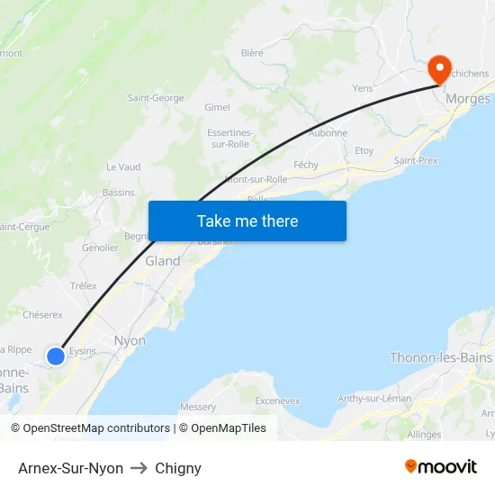 Arnex-Sur-Nyon to Chigny map