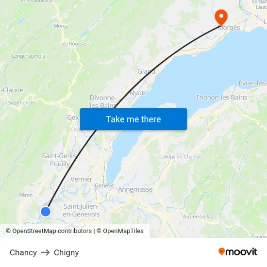 Chancy to Chigny map