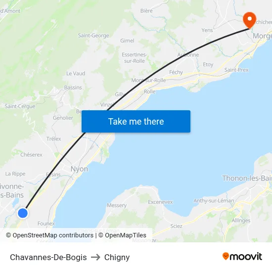 Chavannes-De-Bogis to Chigny map