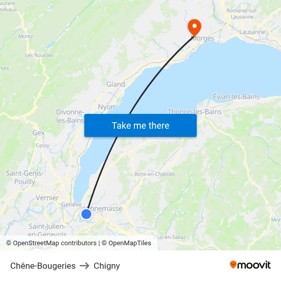 Chêne-Bougeries to Chigny map