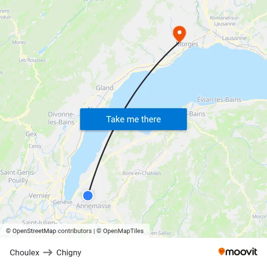 Choulex to Chigny map