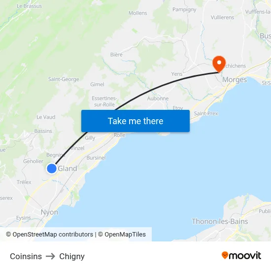 Coinsins to Chigny map