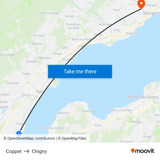 Coppet to Chigny map