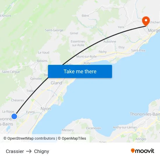 Crassier to Chigny map