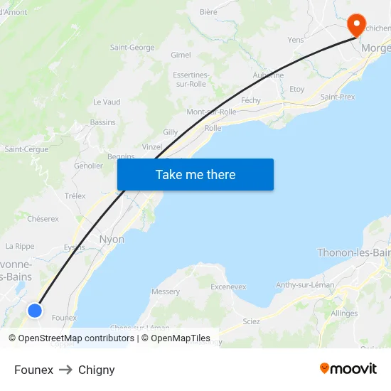 Founex to Chigny map