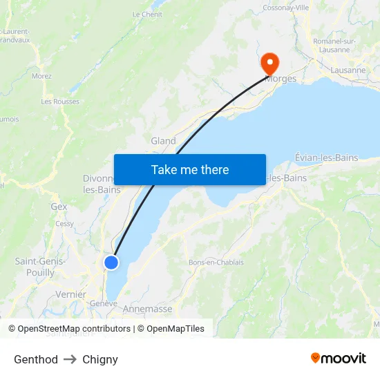 Genthod to Chigny map