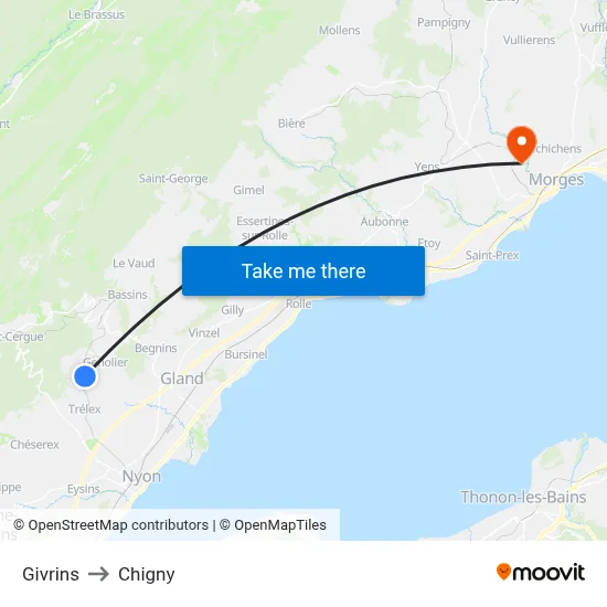 Givrins to Chigny map