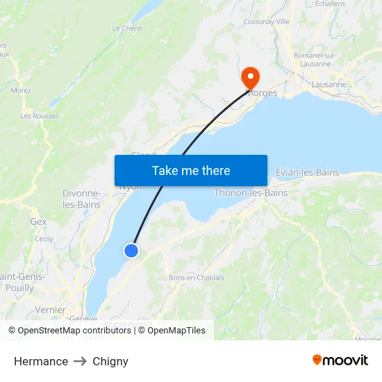 Hermance to Chigny map