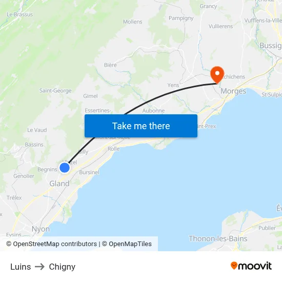 Luins to Chigny map