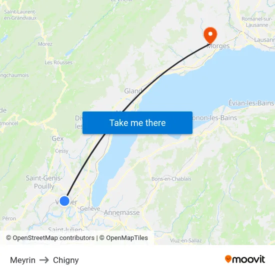 Meyrin to Chigny map
