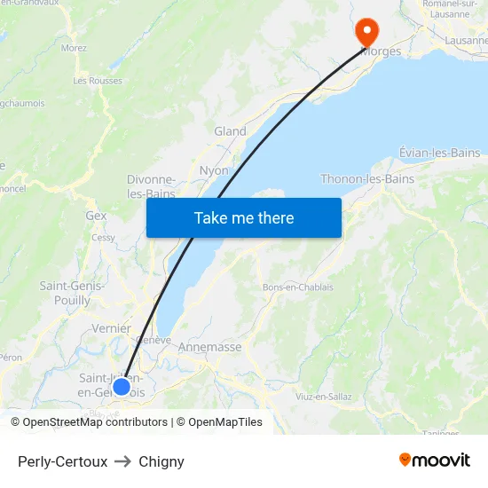 Perly-Certoux to Chigny map