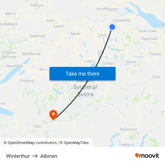 Winterthur to Albinen map