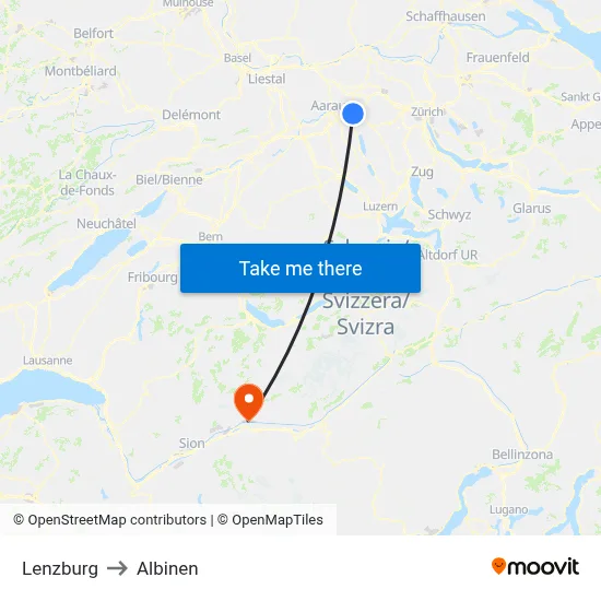 Lenzburg to Albinen map
