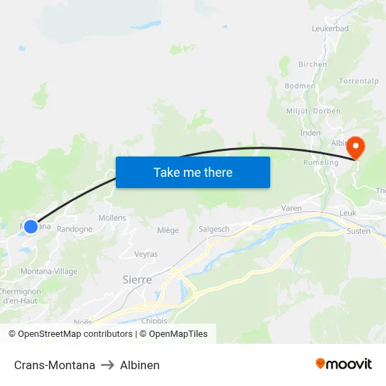 Crans-Montana to Albinen map