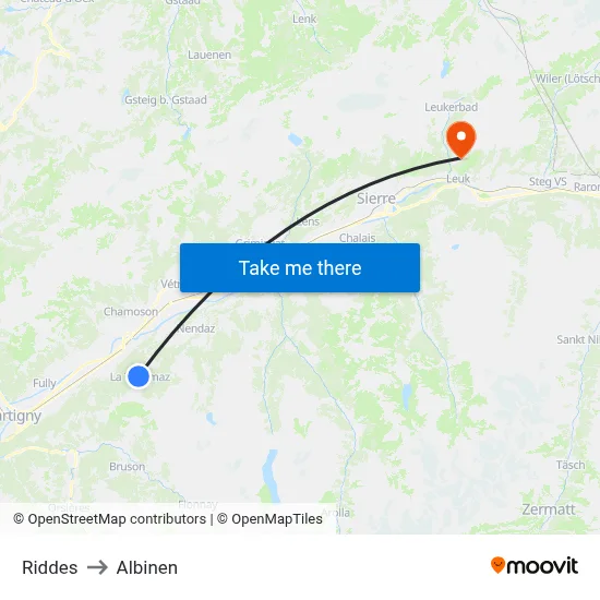 Riddes to Albinen map