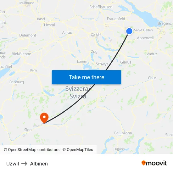 Uzwil to Albinen map