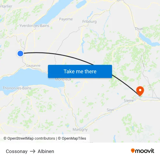 Cossonay to Albinen map