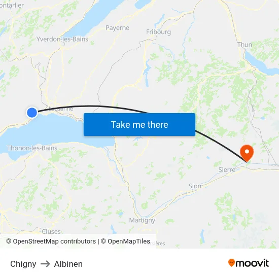 Chigny to Albinen map