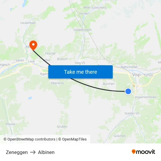 Zeneggen to Albinen map