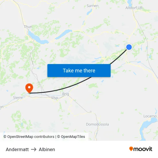 Andermatt to Albinen map