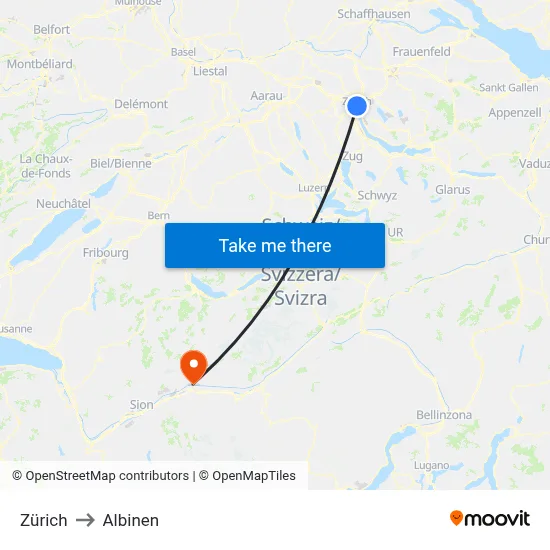 Zürich to Albinen map