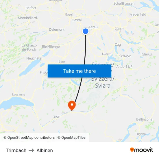 Trimbach to Albinen map