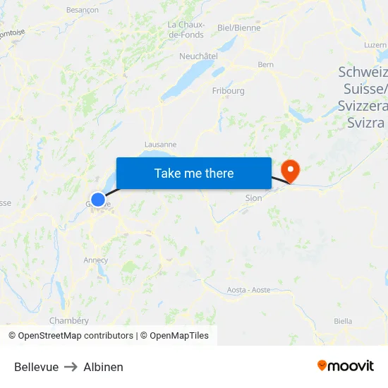 Bellevue to Albinen map
