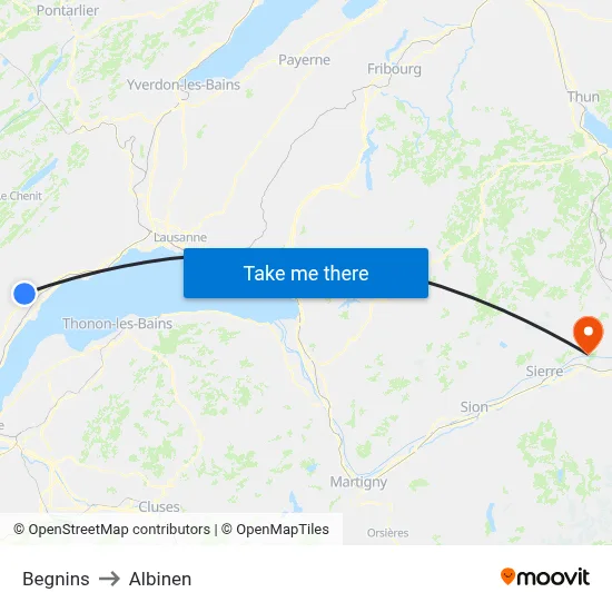 Begnins to Albinen map