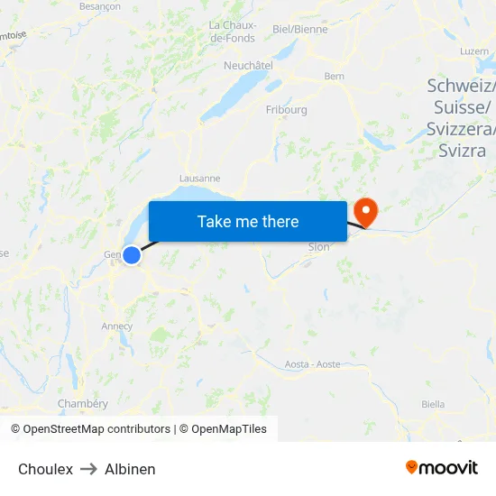 Choulex to Albinen map