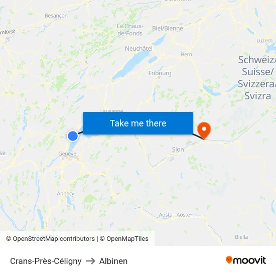 Crans-Près-Céligny to Albinen map