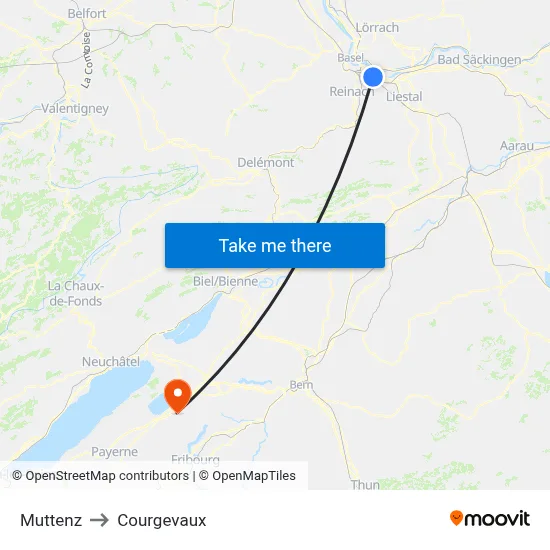 Muttenz to Courgevaux map