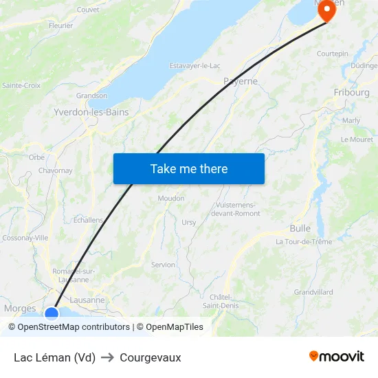 Lac Léman (Vd) to Courgevaux map