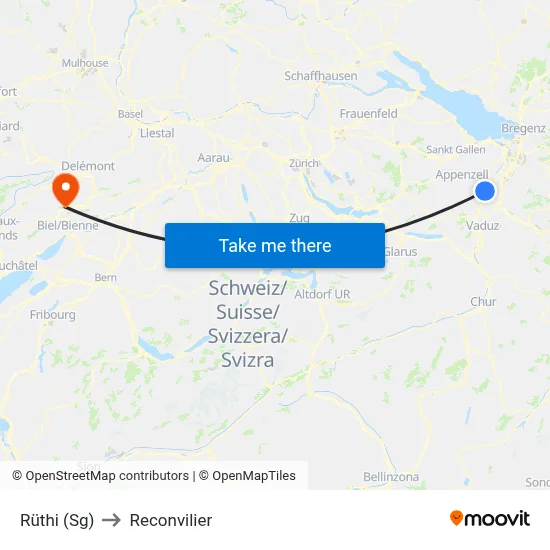 Rüthi (Sg) to Reconvilier map