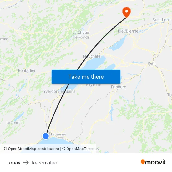 Lonay to Reconvilier map