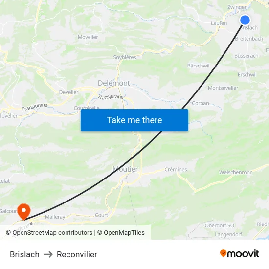 Brislach to Reconvilier map