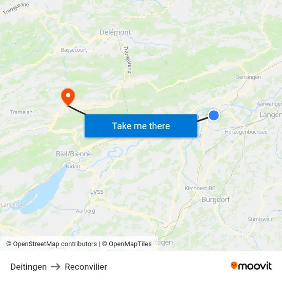 Deitingen to Reconvilier map