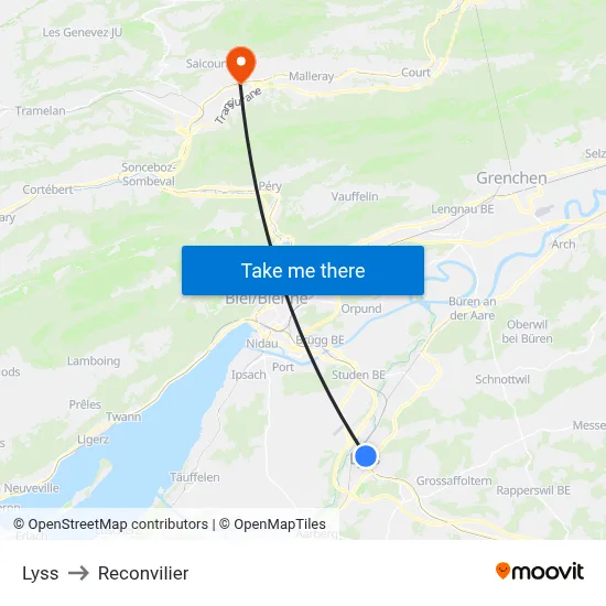 Lyss to Reconvilier map