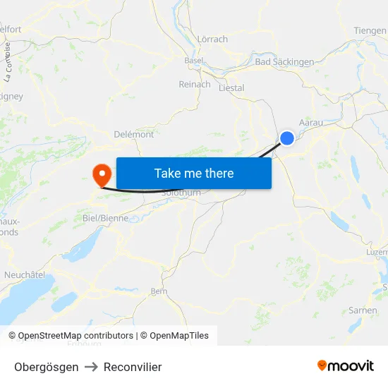 Obergösgen to Reconvilier map