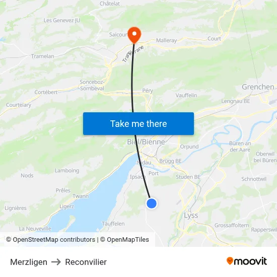 Merzligen to Reconvilier map