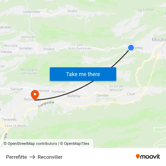 Perrefitte to Reconvilier map