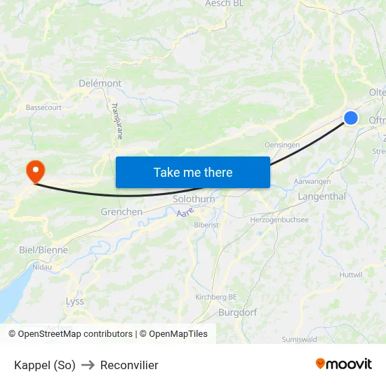 Kappel (So) to Reconvilier map