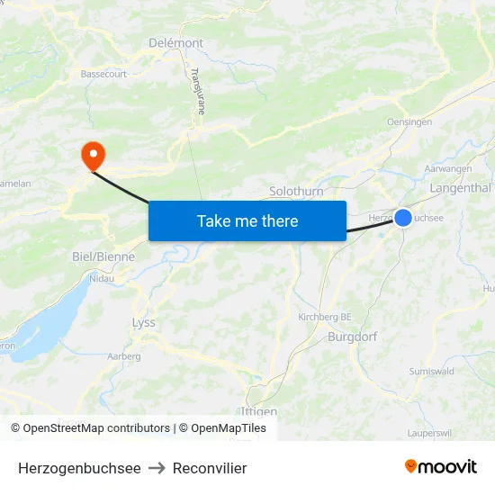 Herzogenbuchsee to Reconvilier map