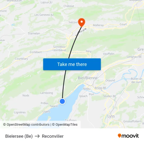 Bielersee (Be) to Reconvilier map
