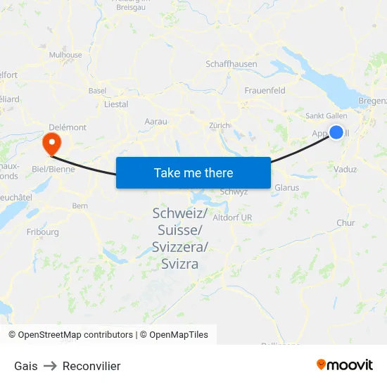 Gais to Reconvilier map