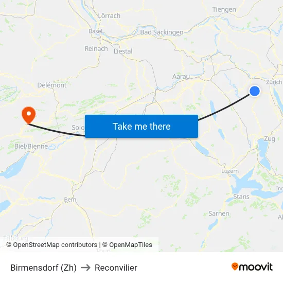 Birmensdorf (Zh) to Reconvilier map