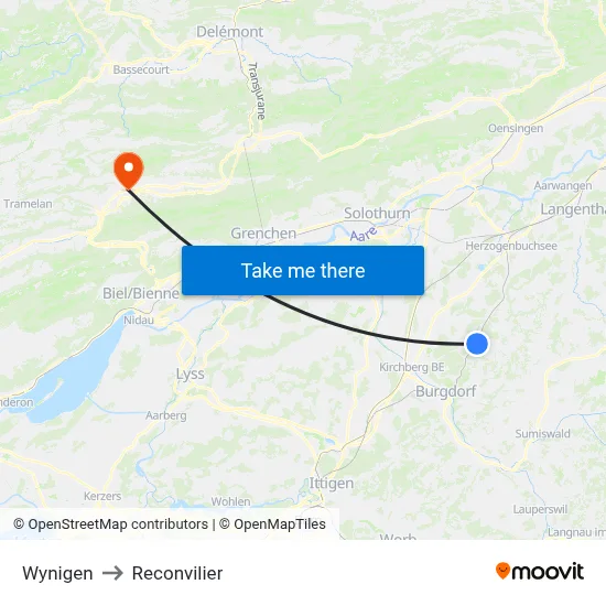 Wynigen to Reconvilier map