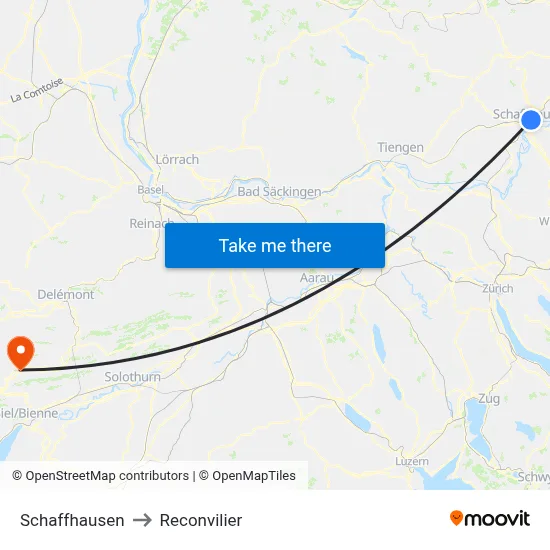 Schaffhausen to Reconvilier map